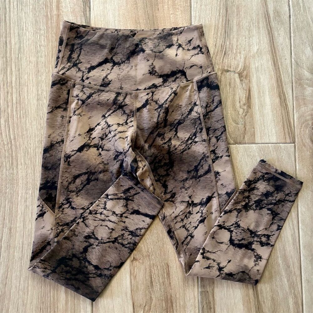 Move Theory Marble Tie Dye High-Waisted Leggings Brown Size M Yoga Fitness